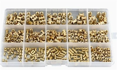 330個アソートボックス: 射出成形用ローレット黄銅インサートナット(M2～M5)